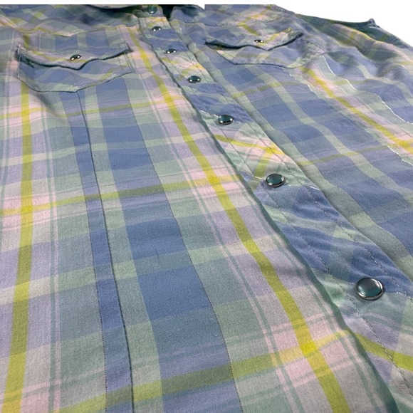 Cumberland Outfitters Women's Western Pearl Snap Vest Lightweight Blue Plaid Med - Picture 2 of 5